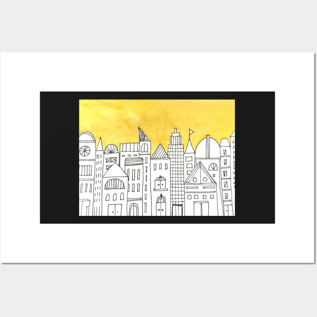 Yellow small town Wall Art by MyCraftyNell